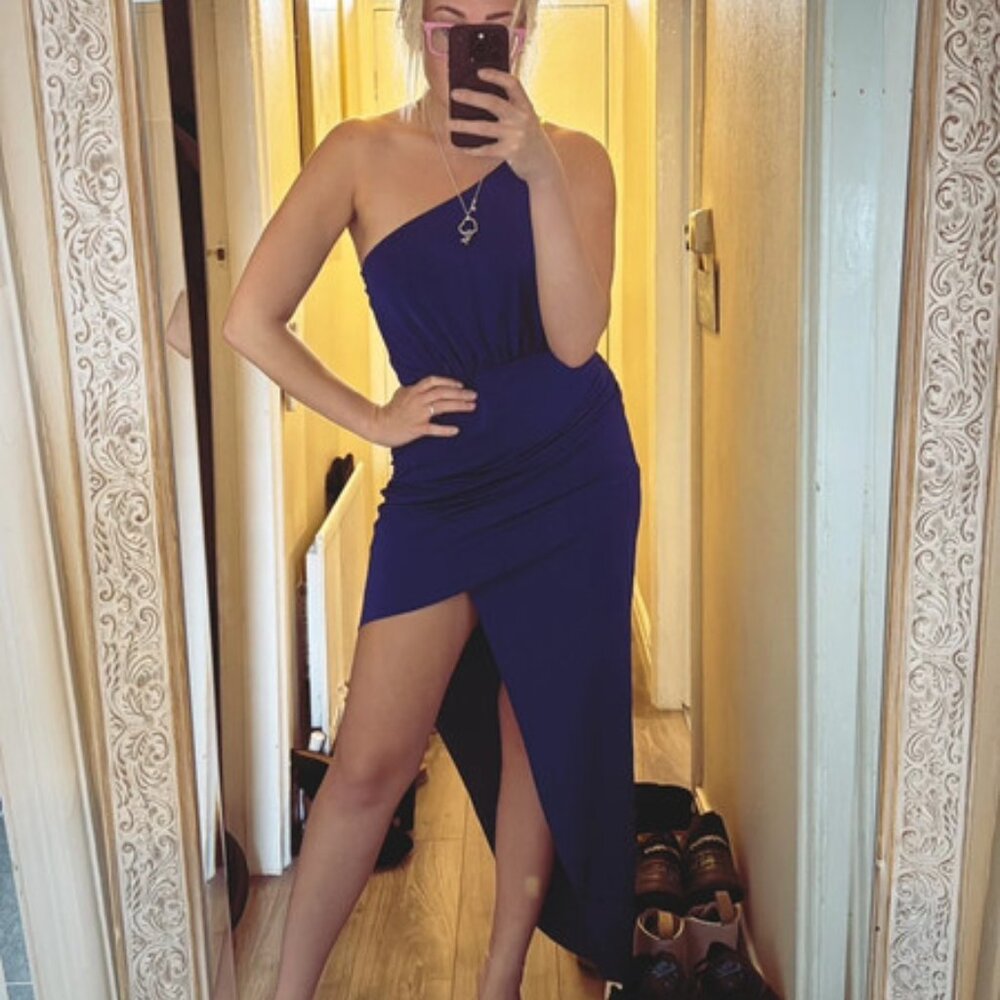 Lipsy Women’s Royal Blue Slinky Asymmetric Grecian Dress UK12